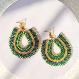 Beaded earrings Crystal Originality Water drop Alloy Graph Colour Hand knitting Bohemia Tide Simple Rice bead earrings