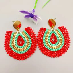Beaded earrings Crystal Originality Water drop Alloy Graph Colour Hand knitting Bohemia Tide Simple Rice bead earrings