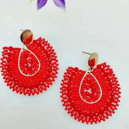 Beaded earrings Crystal Originality Water drop Alloy Graph Colour Hand knitting Bohemia Tide Simple Rice bead earrings