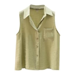 Sleeveless Solid Casual Polo-Neck Single Breasted Vest Loose Women's Blouse Shirt Korean Fashion Female Clothing Tops 2024