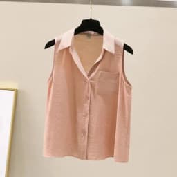 Sleeveless Solid Casual Polo-Neck Single Breasted Vest Loose Women's Blouse Shirt Korean Fashion Female Clothing Tops 2024