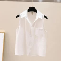 Sleeveless Solid Casual Polo-Neck Single Breasted Vest Loose Women's Blouse Shirt Korean Fashion Female Clothing Tops 2024