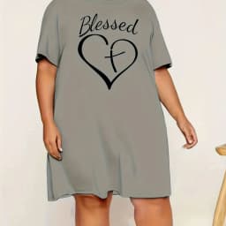 Women's Loose Homewear Plus Size Nightgown 3D Printed Heart Short Sleeve T-Shirt Tops Long Tops Micro Stretch Dresses