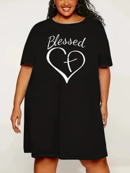 Women's Loose Homewear Plus Size Nightgown 3D Printed Heart Short Sleeve T-Shirt Tops Long Tops Micro Stretch Dresses
