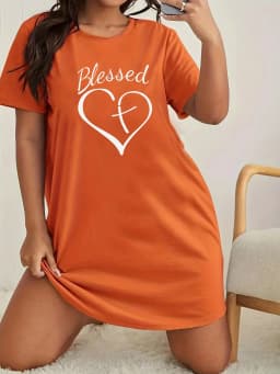 Women's Loose Homewear Plus Size Nightgown 3D Printed Heart Short Sleeve T-Shirt Tops Long Tops Micro Stretch Dresses