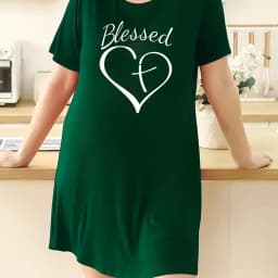 Women's Loose Homewear Plus Size Nightgown 3D Printed Heart Short Sleeve T-Shirt Tops Long Tops Micro Stretch Dresses