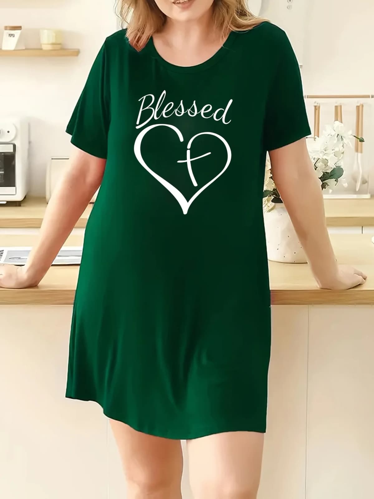 Women's Loose Homewear Plus Size Nightgown 3D Printed Heart Short Sleeve T-Shirt Tops Long Tops Micro Stretch Dresses