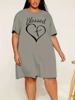 Women's Loose Homewear Plus Size Nightgown 3D Printed Heart Short Sleeve T-Shirt Tops Long Tops Micro Stretch Dresses