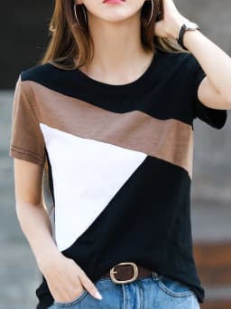 2026 Summer Tshirt Woman 100% Cotton Women Short Sleeve Shirts Tops O-Neck Shirt Tees Loose Patchwork Tops Casual High Quality