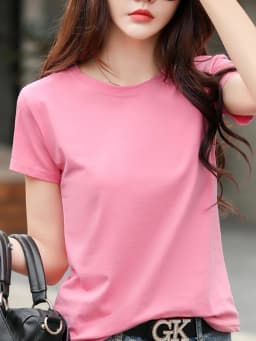 2026 Summer Short Sleeve O-Neck Cotton Pink T-Shirt Women Solid Color Elegant Tshirts Lady Slim Soft Casual Fashion Tops