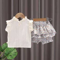 2024 New Girls' Suit Summer Children's Dress Baby Girl Fashionable Children's Top+Skirt Two-Piece Set
