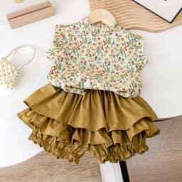 2024 New Girls' Suit Summer Children's Dress Baby Girl Fashionable Children's Top+Skirt Two-Piece Set