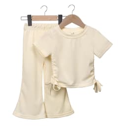 New Korean Short Sleeved Set Summer Solid Color Pullover Top + Flare Pants Thin Casual Two Piece Set Suitable for Girls Aged 2-8