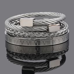 3pcs Luxury Stainless Steel Man Bracelet Set Roman Number Bangles Women Jewelry Couple Gift