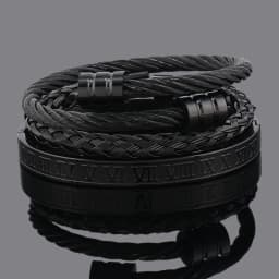 3pcs Luxury Stainless Steel Man Bracelet Set Roman Number Bangles Women Jewelry Couple Gift