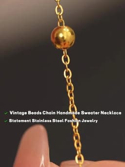 Yhpup Statement Stainless Steel Vintage Beads Chain Handmade Sweater Necklace Trendy Golden 18K Gold Plated Fashion Jewelry New