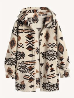 Women's Aztec National Printing Ultra-Fine Austrian Plush Coat Ladies Plush Coat