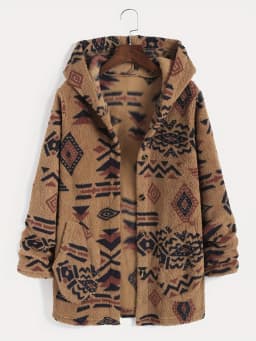 Women's Aztec National Printing Ultra-Fine Austrian Plush Coat Ladies Plush Coat