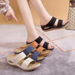 New Women Slippers Embroider Flowers Leather Women's Sandals Outdoor Light Casual Wedges Slippers Slip on Summer Shoes for Woman