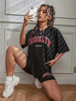 Brooklyn 1898 New York City Letter Graphic T-Shirts Set Women Summer Casual 2 Piece Set Oversized Shorts Cotton S-Xl T Shirts