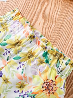 2PCS Summer Kids Girl Clothes Set Suspenders Bow Top+Flower Shorts Fashion Sense Design Party Costume For Child Girls 1-8 Years