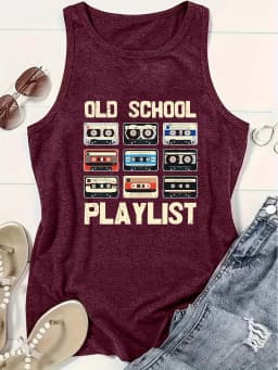 Tape & Letter Print Tank Top, Casual Sleeveless Tank Top For Summer, Women's Clothing