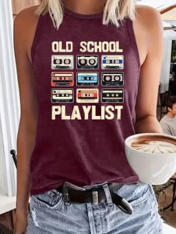 Tape & Letter Print Tank Top, Casual Sleeveless Tank Top For Summer, Women's Clothing
