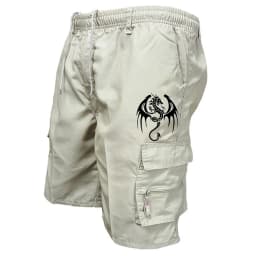 Summer Men's Casual Shorts Men's Loose Multi-Pocket Beach Casual Shorts Funny Western Dragon Printed Work Shorts