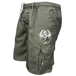 Summer Men's Casual Shorts Men's Loose Multi-Pocket Beach Casual Shorts Funny Western Dragon Printed Work Shorts