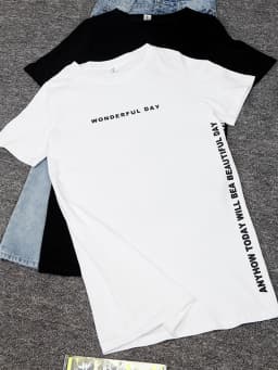 WONDERFUL DAY Print Long T shirts Summer Women Loose Slit Femme Tops Tshirt Short sleeve Ladies t-shirt