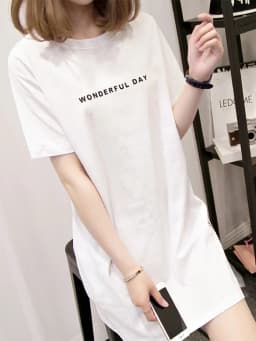 WONDERFUL DAY Print Long T shirts Summer Women Loose Slit Femme Tops Tshirt Short sleeve Ladies t-shirt
