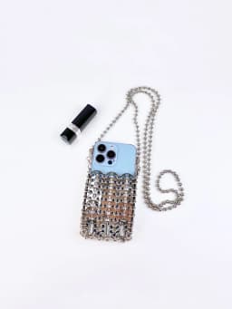 New Metal Silver Shining Trendy Phone Lipstick Bag Chain Strap Single Shoulder Crossbody Small Bag for Women