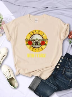 Summer Women's Cotton T-Shirt Plus Size Women's Tops Guns N' Roses We're Back Retro Street Style Printed T-Shirt Loose/Breathabl