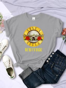 Summer Women's Cotton T-Shirt Plus Size Women's Tops Guns N' Roses We're Back Retro Street Style Printed T-Shirt Loose/Breathabl