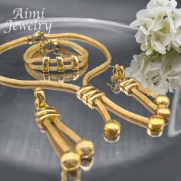Dubai 24K Gold Plated Jewelry Set for Women Chain Beads Decor Necklace Earrings Bracelet Italian Fashion Wedding Party Gifts