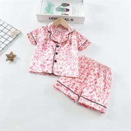 Boys Girls Kids Pajama Sets Cartoon Leopard print Short Sleeve T-Shirt Tops Pants Toddler Baby Sleeping Cloth Pijamas Sleepwear