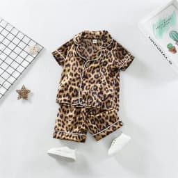 Boys Girls Kids Pajama Sets Cartoon Leopard print Short Sleeve T-Shirt Tops Pants Toddler Baby Sleeping Cloth Pijamas Sleepwear