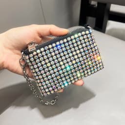 Mini Small Bag Shiny Rhinestone Coin Purse Short Chain Coin Bag Handle Small Card Bag Handle Woman's purse Design handmade