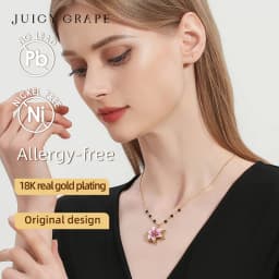 Juicy Grape Eustoma Flower Necklace for Women Sweet Elegant Handmade Enamel Flower Necklace 18K Gold Plated Birthday Gift
