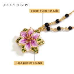 Juicy Grape Eustoma Flower Necklace for Women Sweet Elegant Handmade Enamel Flower Necklace 18K Gold Plated Birthday Gift
