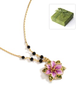 Juicy Grape Eustoma Flower Necklace for Women Sweet Elegant Handmade Enamel Flower Necklace 18K Gold Plated Birthday Gift