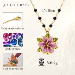 Juicy Grape Eustoma Flower Necklace for Women Sweet Elegant Handmade Enamel Flower Necklace 18K Gold Plated Birthday Gift