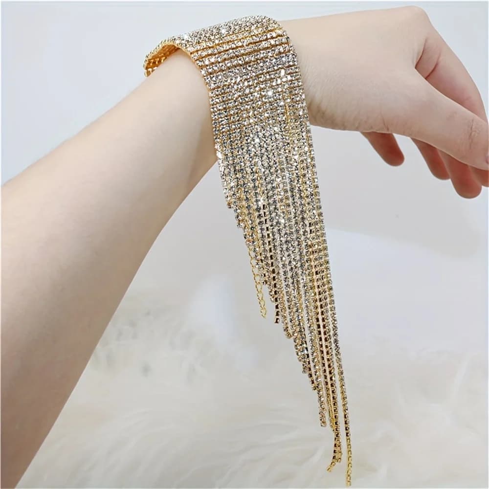 Exaggerated Luxury Multi row Multi layer Rhinestone Big Tassel Bracelet Nightclub Stage Performance Bracelet Bracelet Female