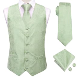 Hi-Tie Solid Voilet Lilac Mens Suit Vest 4PC Woven Waistcoat Tie Pocket Square Cufflink Business Wedding Dress Waist Jacket