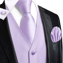 Hi-Tie Solid Voilet Lilac Mens Suit Vest 4PC Woven Waistcoat Tie Pocket Square Cufflink Business Wedding Dress Waist Jacket