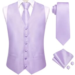Hi-Tie Solid Voilet Lilac Mens Suit Vest 4PC Woven Waistcoat Tie Pocket Square Cufflink Business Wedding Dress Waist Jacket