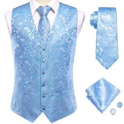 Hi-Tie Solid Voilet Lilac Mens Suit Vest 4PC Woven Waistcoat Tie Pocket Square Cufflink Business Wedding Dress Waist Jacket