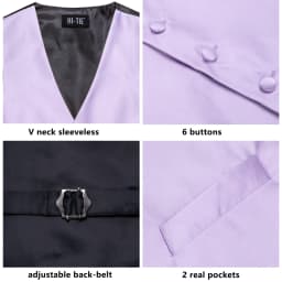 Hi-Tie Solid Voilet Lilac Mens Suit Vest 4PC Woven Waistcoat Tie Pocket Square Cufflink Business Wedding Dress Waist Jacket