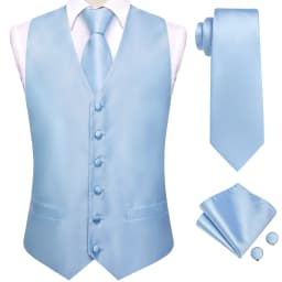 Hi-Tie Solid Voilet Lilac Mens Suit Vest 4PC Woven Waistcoat Tie Pocket Square Cufflink Business Wedding Dress Waist Jacket