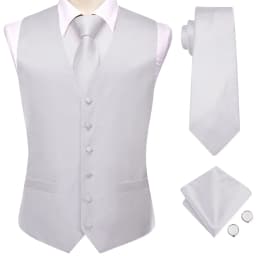 Hi-Tie Solid Voilet Lilac Mens Suit Vest 4PC Woven Waistcoat Tie Pocket Square Cufflink Business Wedding Dress Waist Jacket